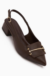 Enja Kahve Tokalı Kısa Topuklu Kadın Topuklu Ayakkabı