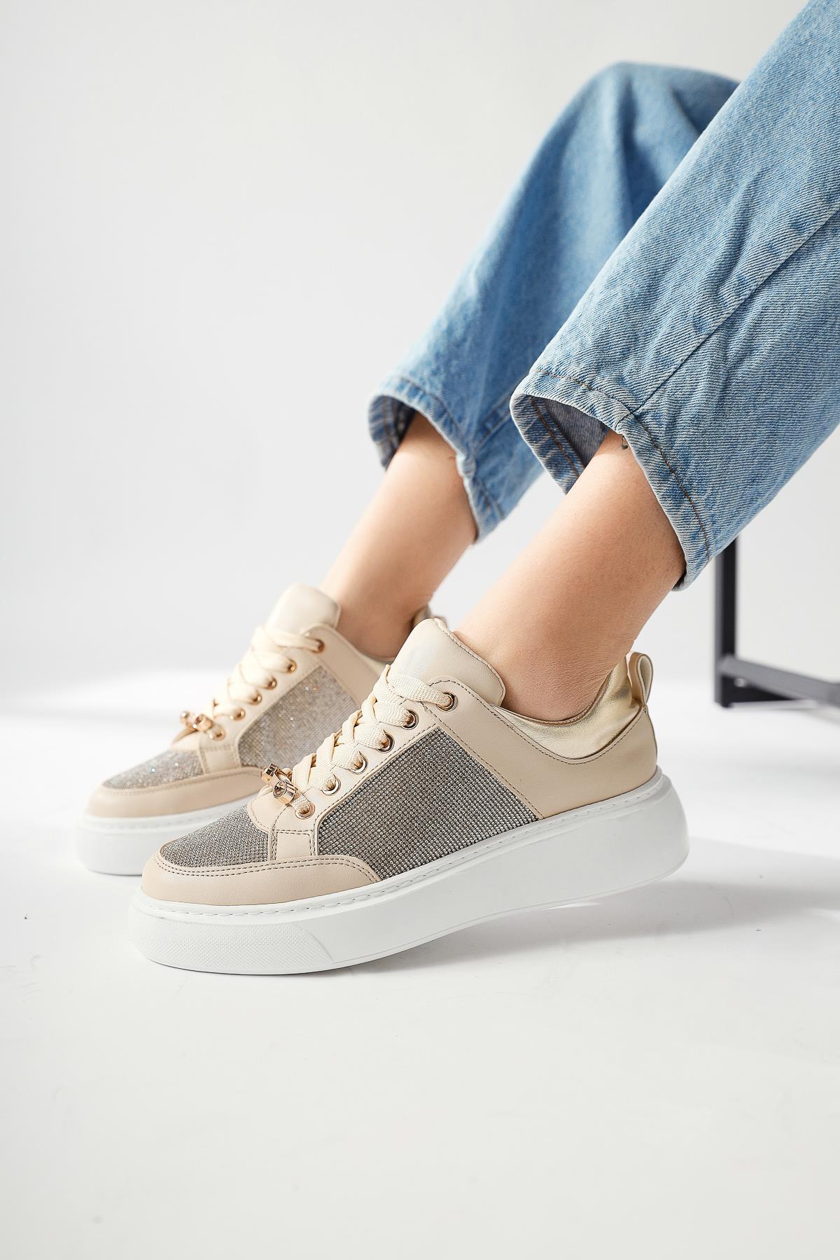 Sonnie Krem Kalın Tabanlı Taş Detaylı Sneakers