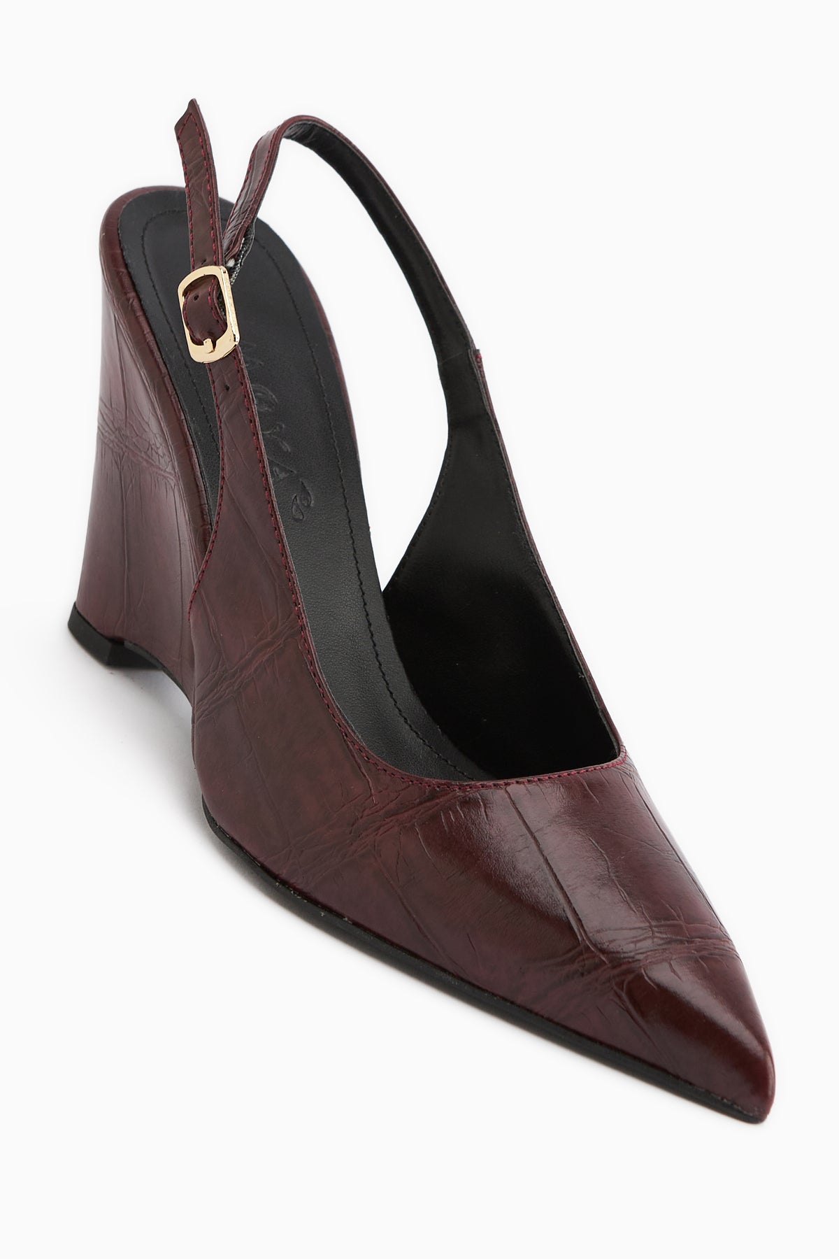 Tira Bordo Dolgu Topuklu Sivri Burunlu Kadın Sandalet