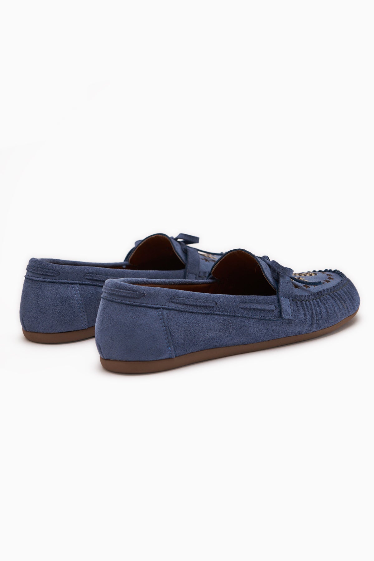 Darya Mavi Süet Nakışlı Makosen Ayakkabı Kadın Loafer