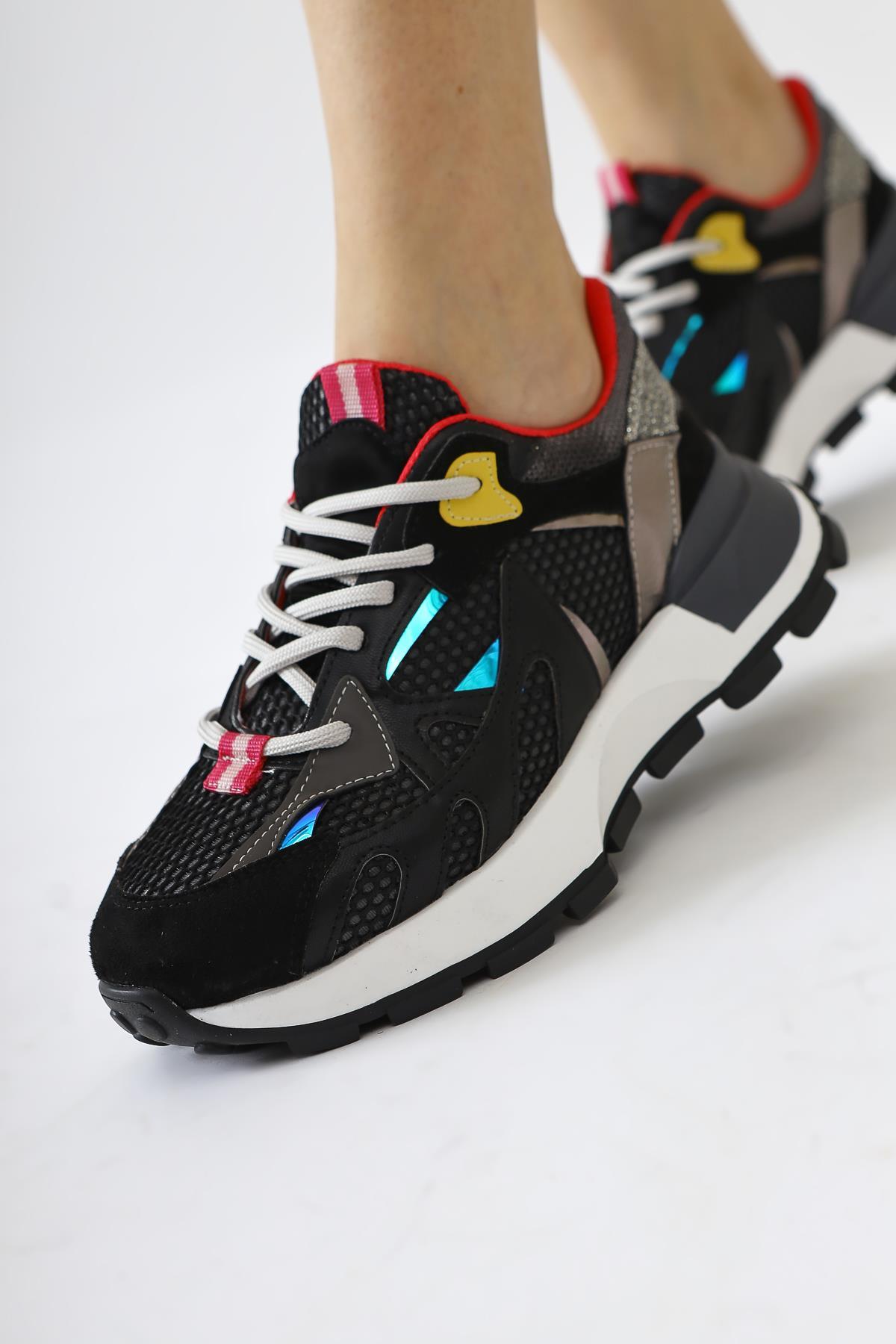 Moe Siyah File Detaylı Bağcıklı Sneakers