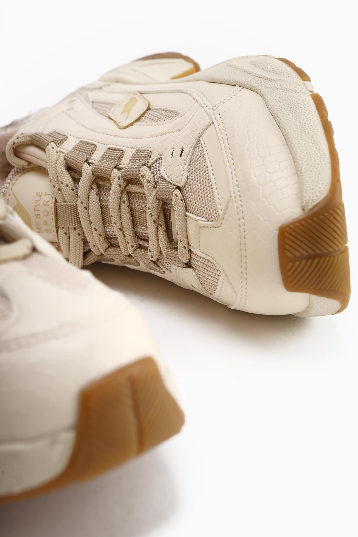Caisa Bej Tekstil Detaylı Bağcıklı Kadın Sneakers