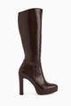 Ariya Kahve Platform Topuklu Fermuarlı Kadın Çizme