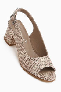 Catia Hakiki Deri Bej Yılan Desenli Kadın Topuklu Sandalet