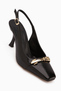 Hanaa Siyah Tokalı Düz Burunlu Kadın Topuklu Ayakkabı