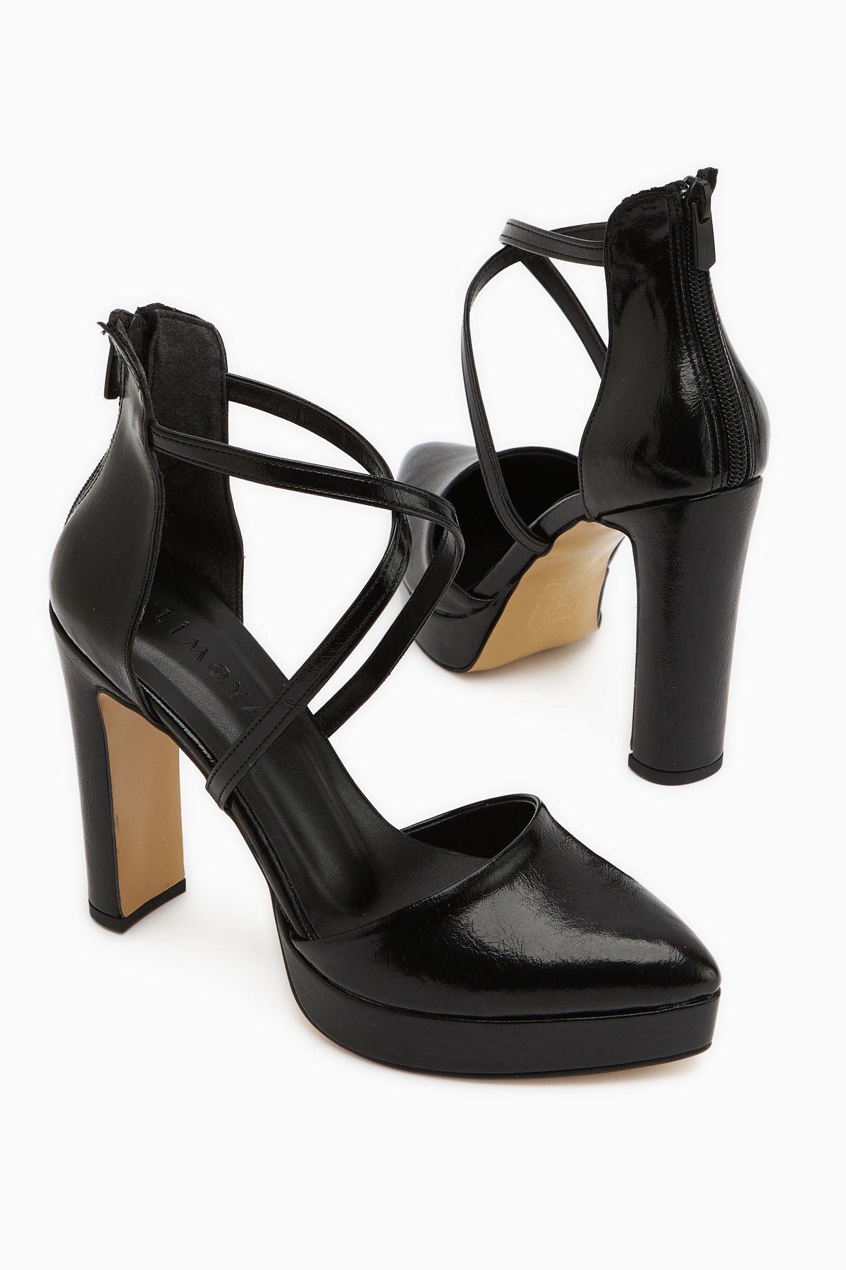 Naomi Siyah Kemerli Platform Topuklu Kadın Ayakkabı