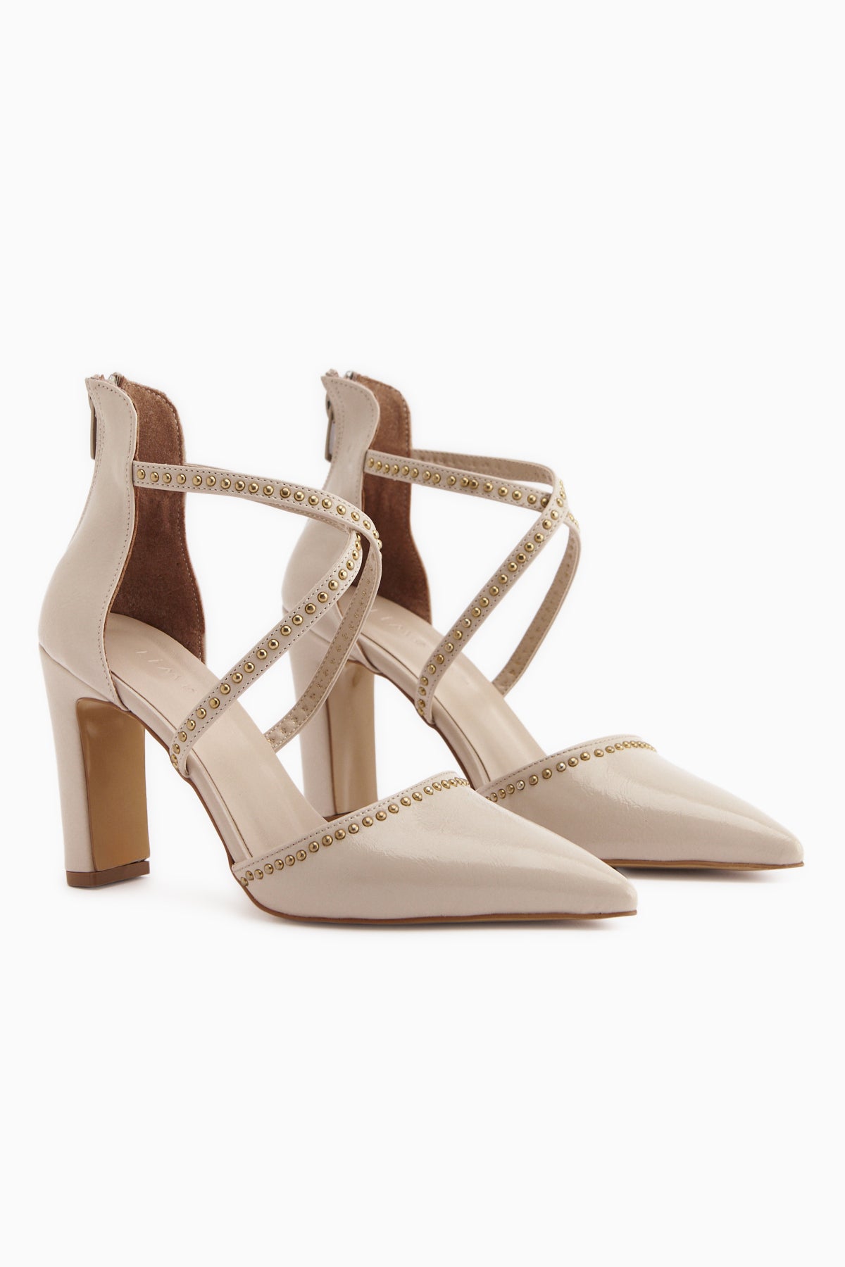 Neyla Bej Zımba Detaylı Çapraz Bantlı Sivri Burunlu Kadın Topuklu Ayakkabı