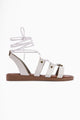 Hakiki Deri Ruut Beyaz Perçin Detaylı Bilekten Bağlamalı Sandalet