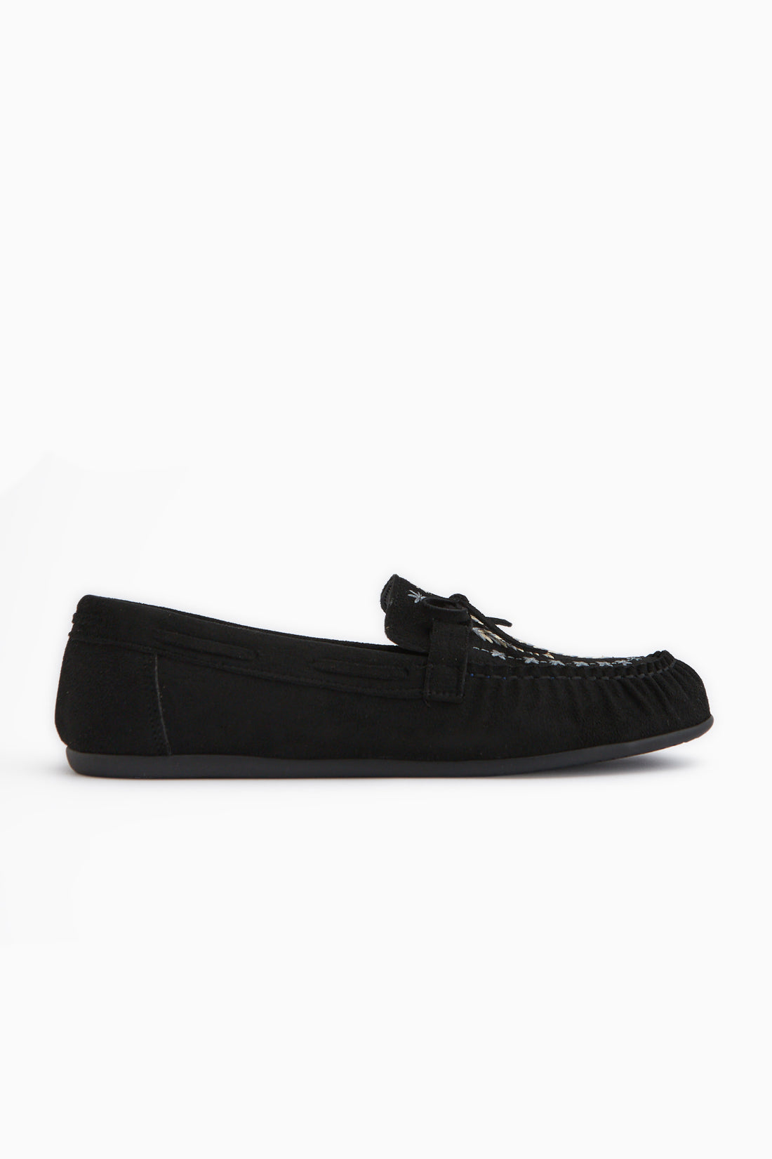 Darya Siyah Süet Nakışlı Makosen Ayakkabı Kadın Loafer