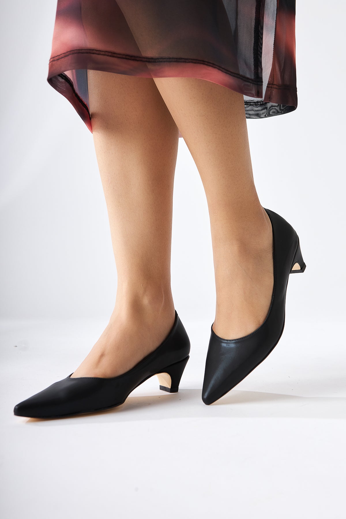 Nino Siyah Kısa Topuklu Kadın Stiletto Ayakkabı
