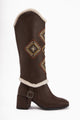 Hilka Kahve Çıkarılabilir Konçlu Etnik Desenli Bot-Çizme