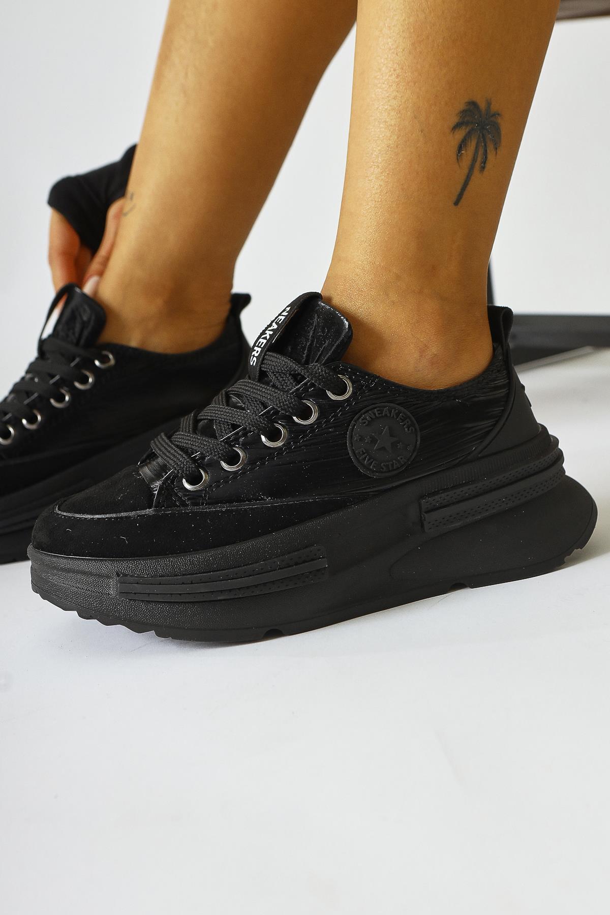 Ancy Siyah Paraşüt Kumaş Yıldız Patchli Sneakers