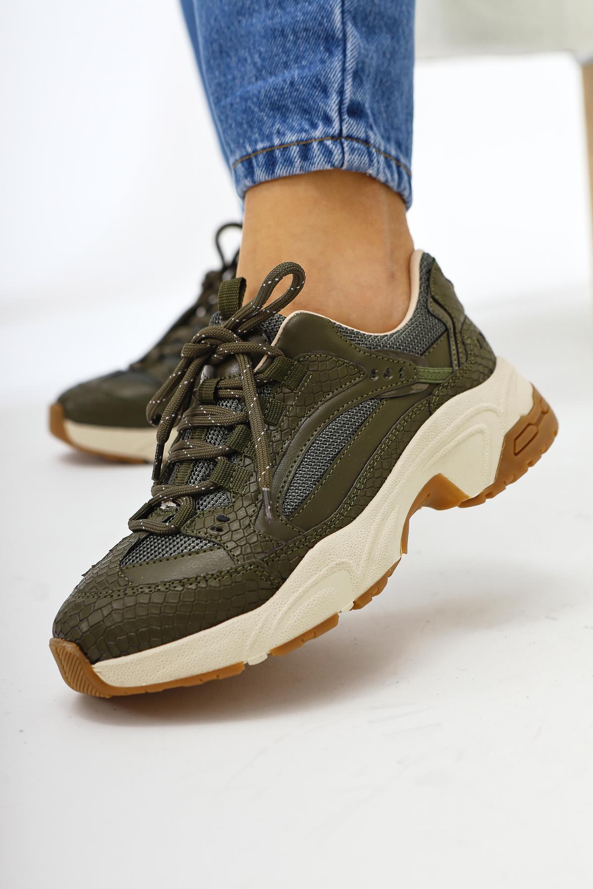 Caisa Haki Tekstil Detaylı Bağcıklı Kadın Sneakers