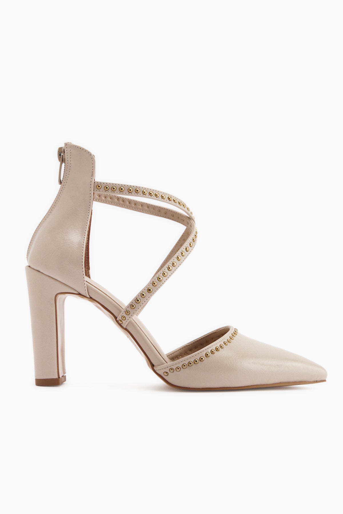 Neyla Bej Zımba Detaylı Çapraz Bantlı Sivri Burunlu Kadın Topuklu Ayakkabı