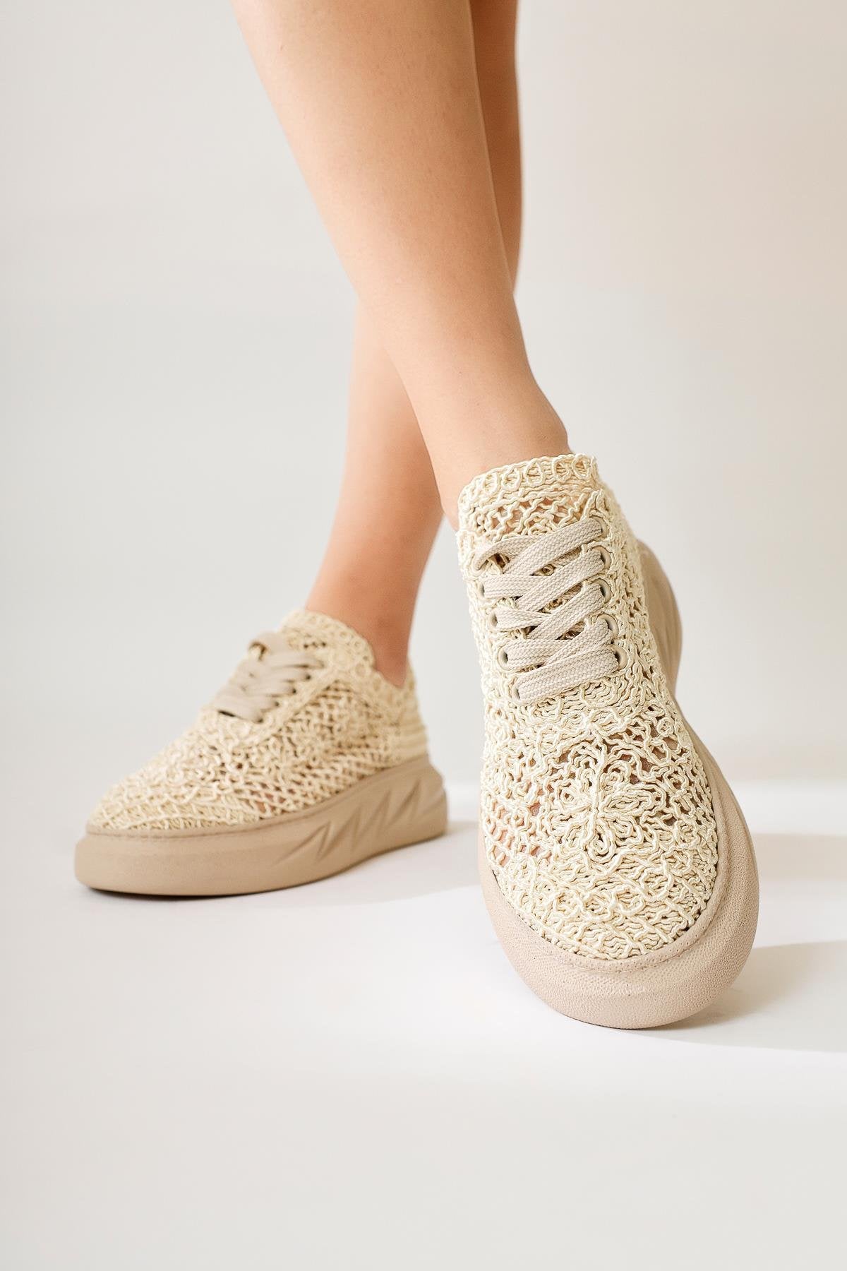 Anete Ten Triko Çiçek Nakışlı Bağcıklı Sneaker