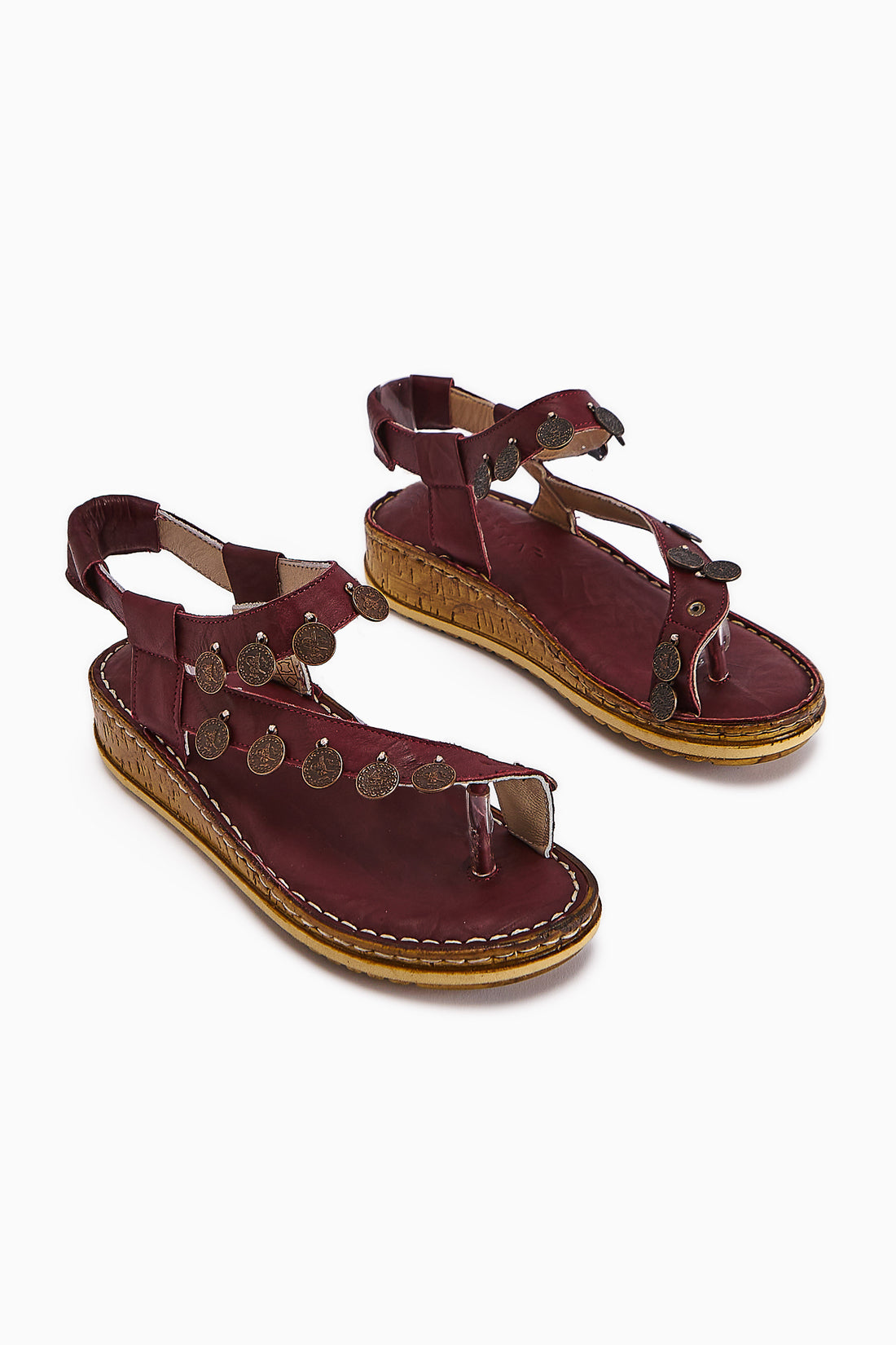 Hakiki Deri Lilah Bordo Antik Detaylı Sandalet