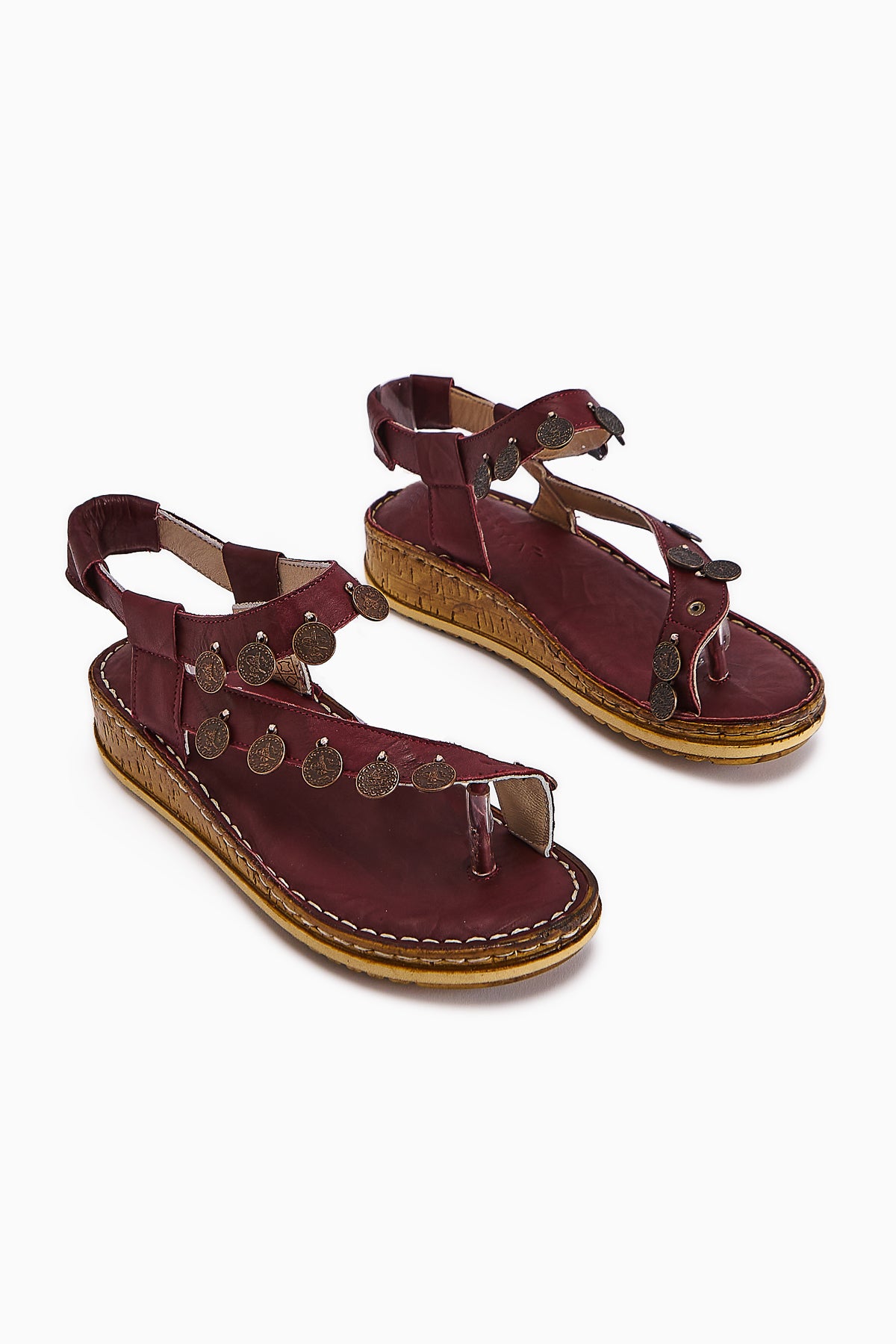Hakiki Deri Lilah Bordo Antik Detaylı Sandalet