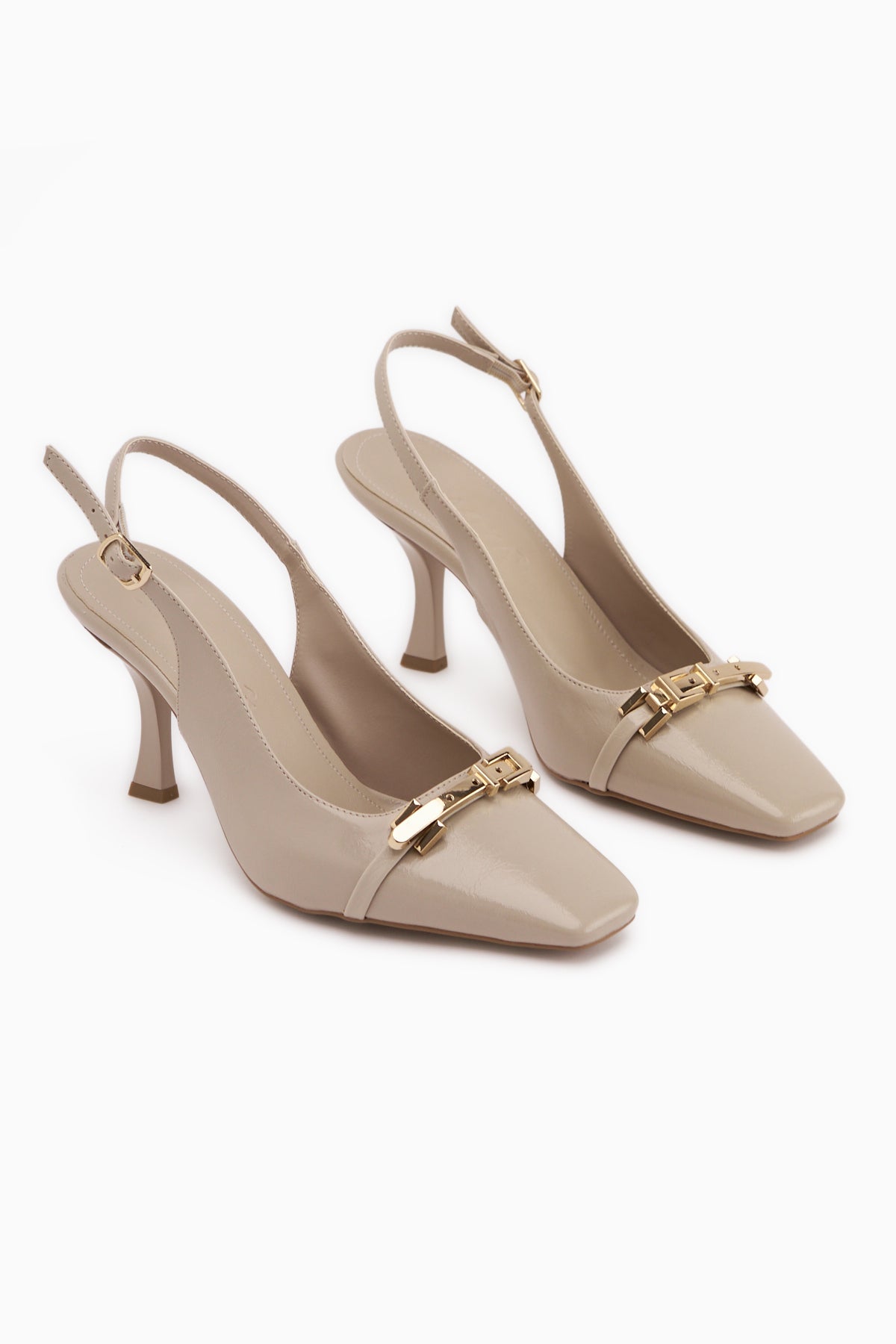 Hanaa Bej Tokalı Düz Burunlu Kadın Topuklu Ayakkabı