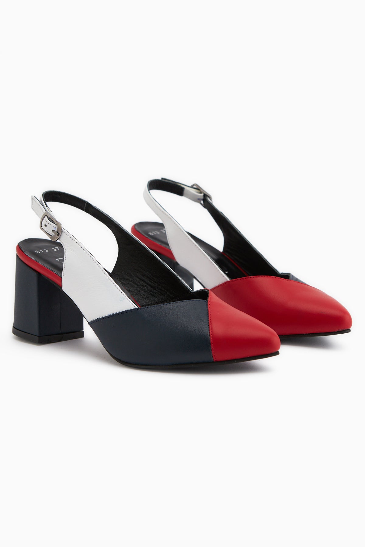 Brenda Hakiki Deri Kırmızı Lacivert Kadın Topuklu Sandalet