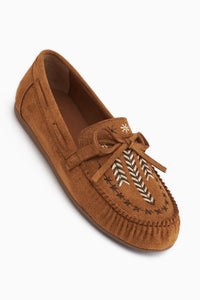 Darya Taba Süet Nakışlı Makosen Ayakkabı Kadın Loafer