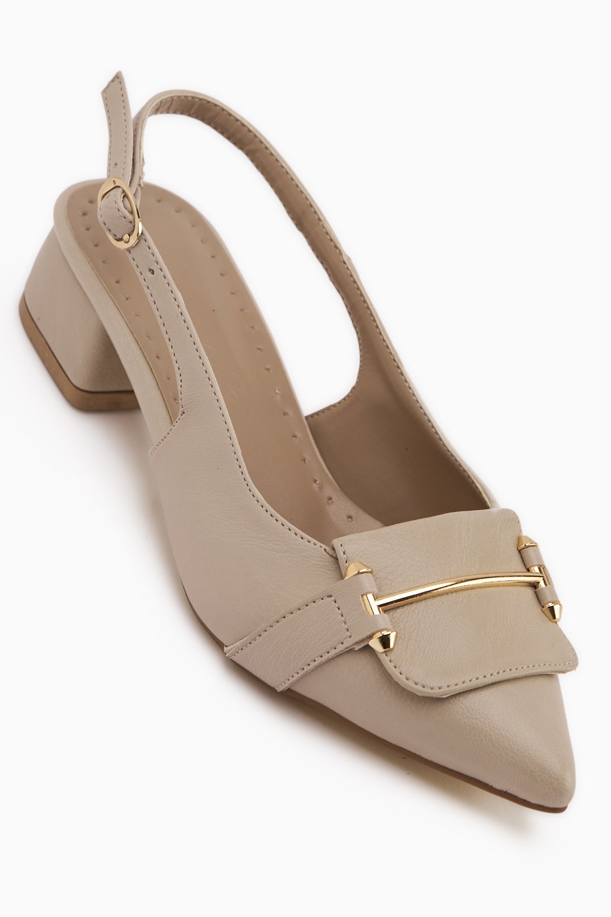 Enja Bej Tokalı Kısa Topuklu Kadın Topuklu Ayakkabı