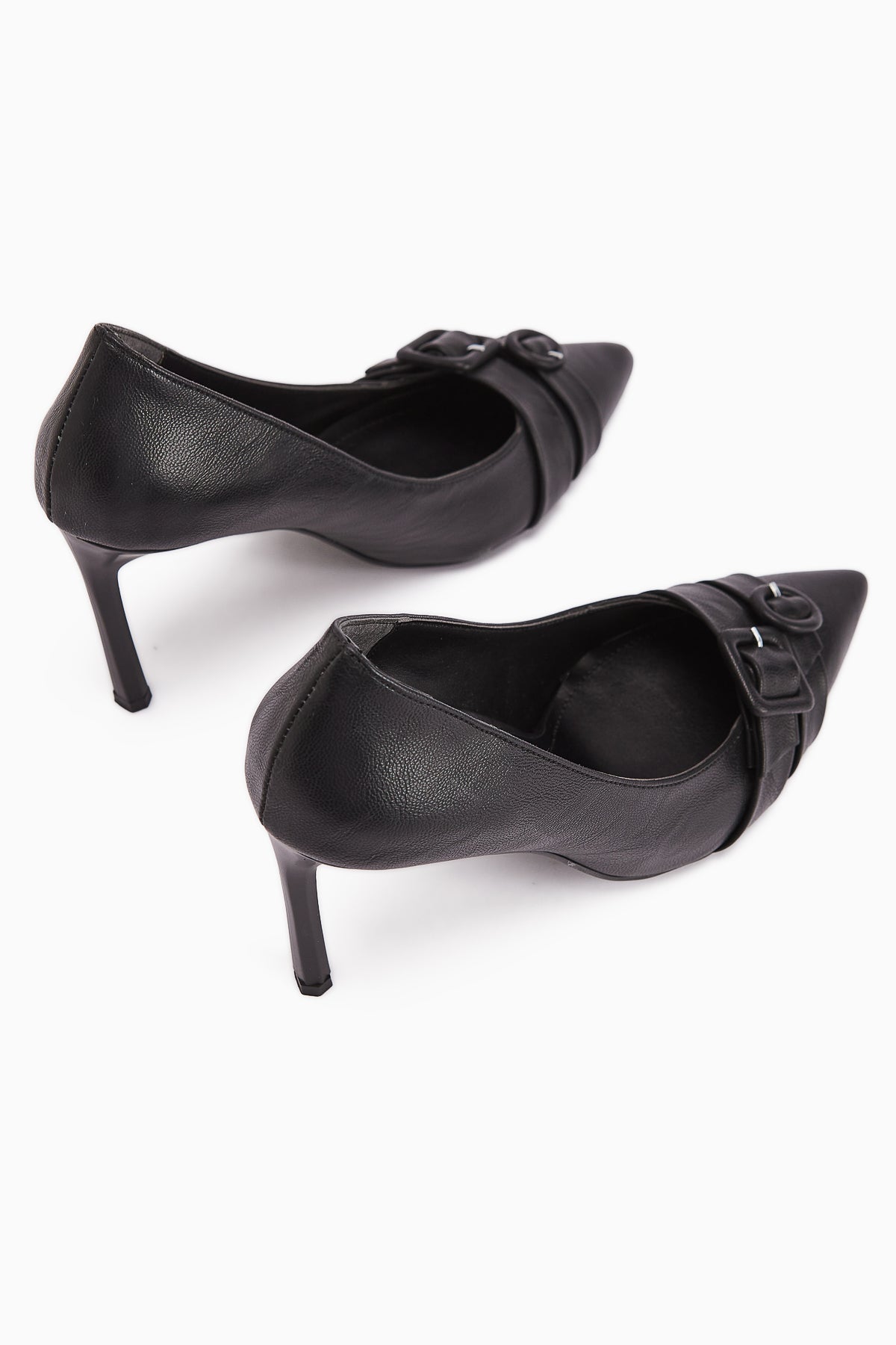 Halez Siyah Tokalı Stiletto Sivri Burunlu Kadın Topuklu Ayakkabı