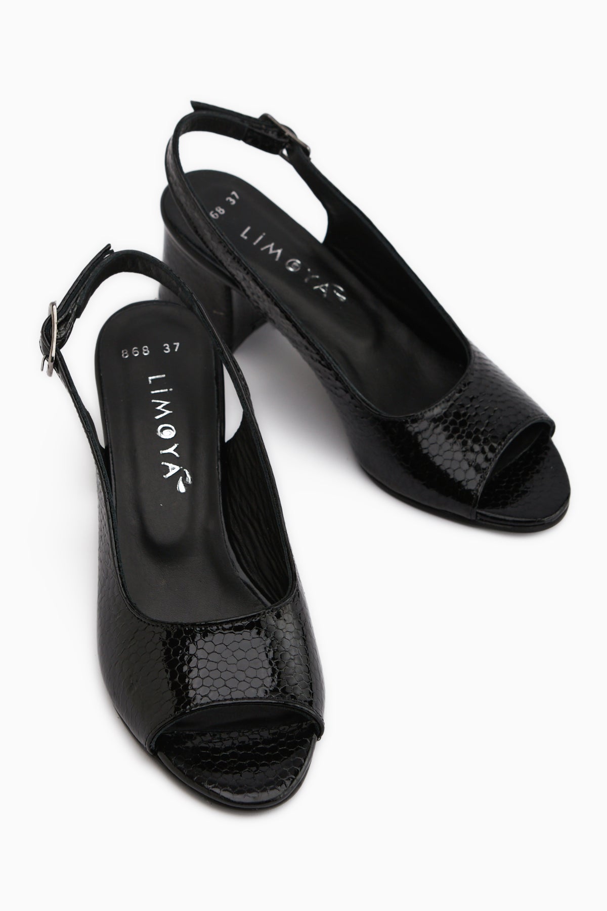 Catia Hakiki Deri Siyah Yılan Desenli Kadın Topuklu Sandalet