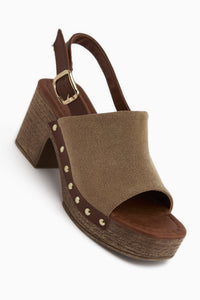 Cindy Bej Süet Platform Topuklu Kadın Sandalet