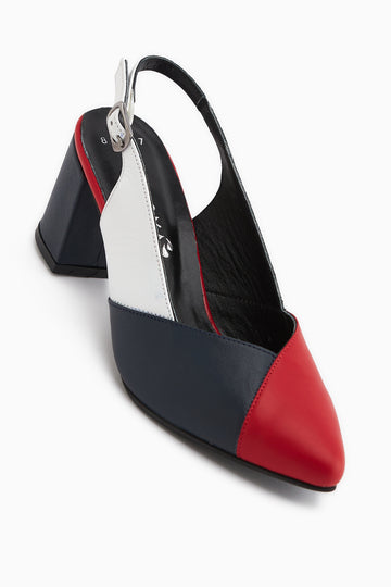 Brenda Hakiki Deri Kırmızı Lacivert Kadın Topuklu Sandalet