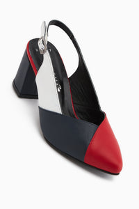 Brenda Hakiki Deri Kırmızı Lacivert Kadın Topuklu Sandalet