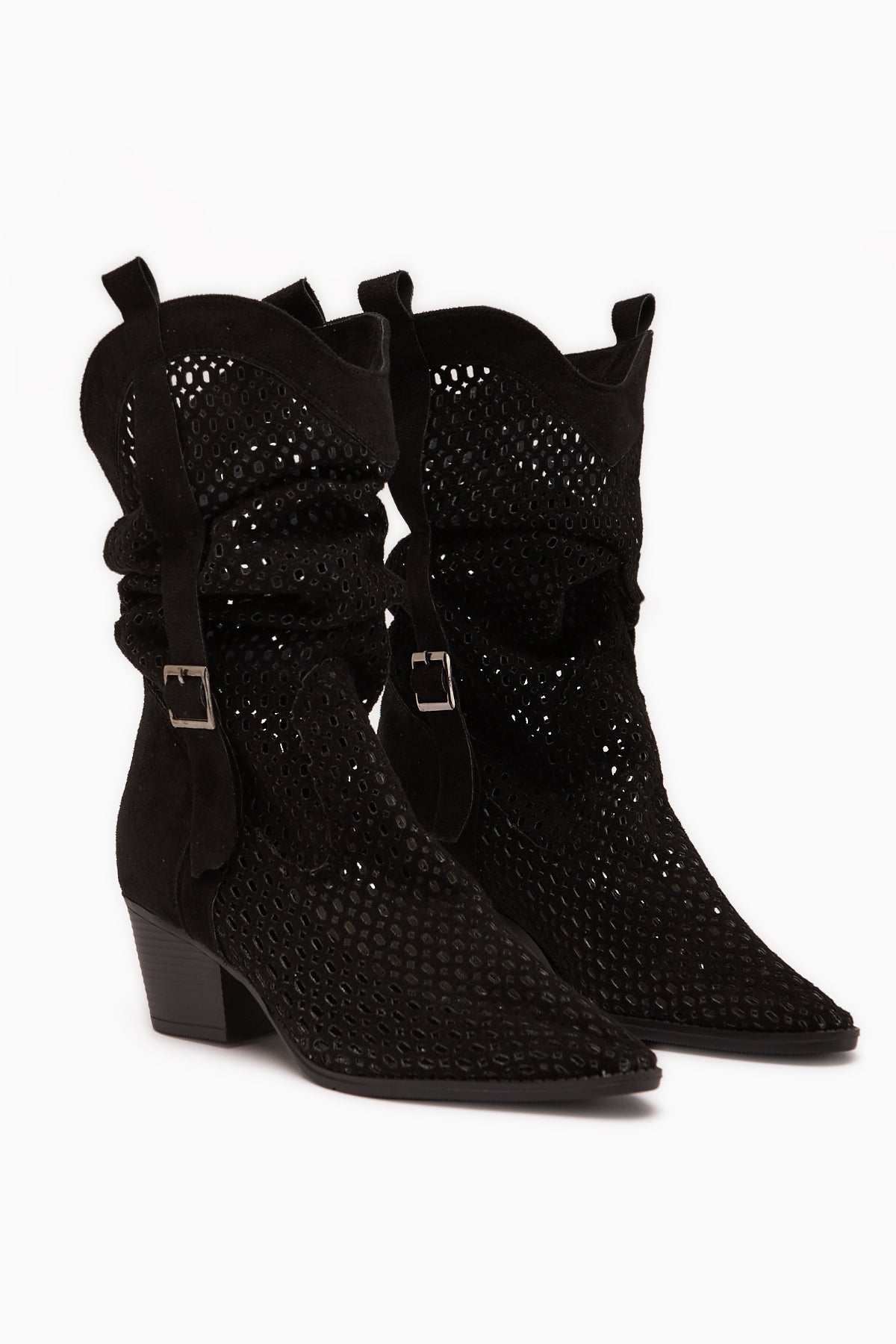 Orietta Siyah Süet Lazer Kesim Körüklü Yazlık Çizme