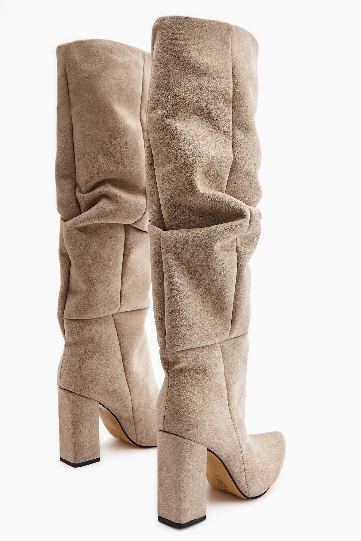 Loren Bej Süet Siveri Burunlu Yüksek Topuklu Dizaltı Çizme