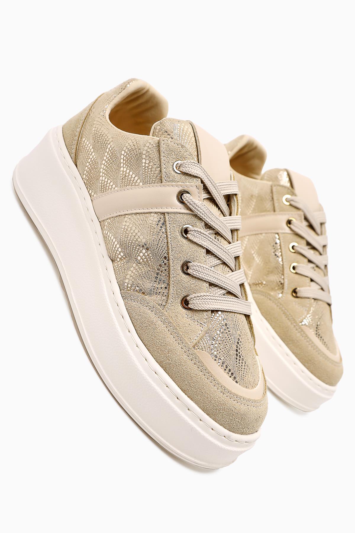 Julissa Bej Süet Parlak Desenli Kalın Taban Kadın Sneakers