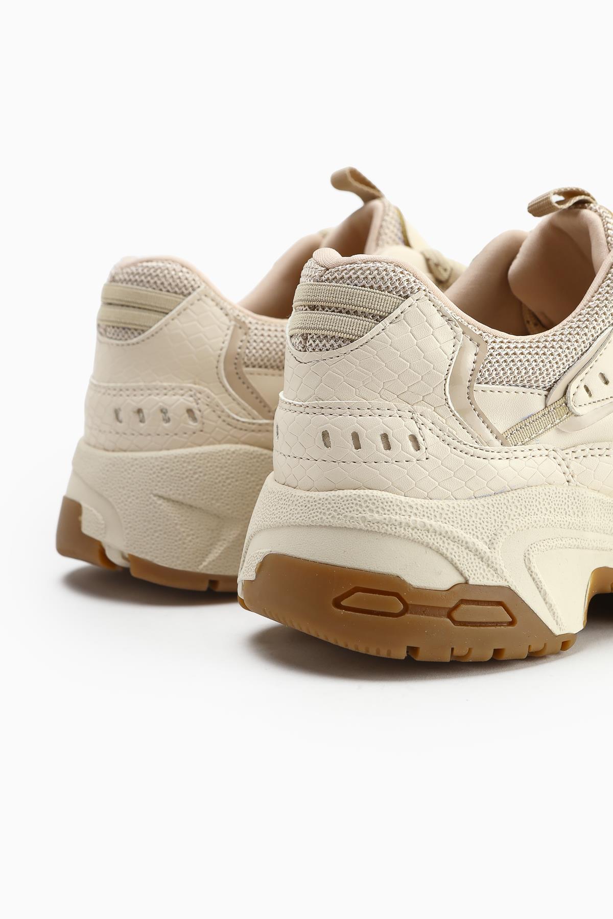 Caisa Bej Tekstil Detaylı Bağcıklı Kadın Sneakers