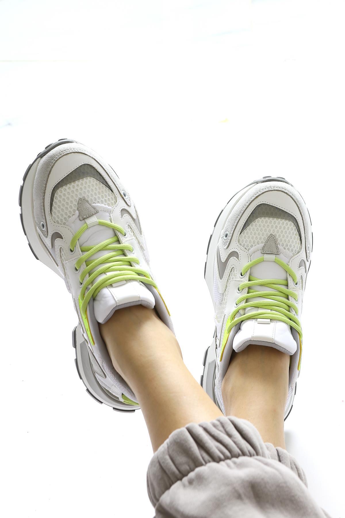 Onella Beyaz Süet Detaylı Bağcıklı Sneakers