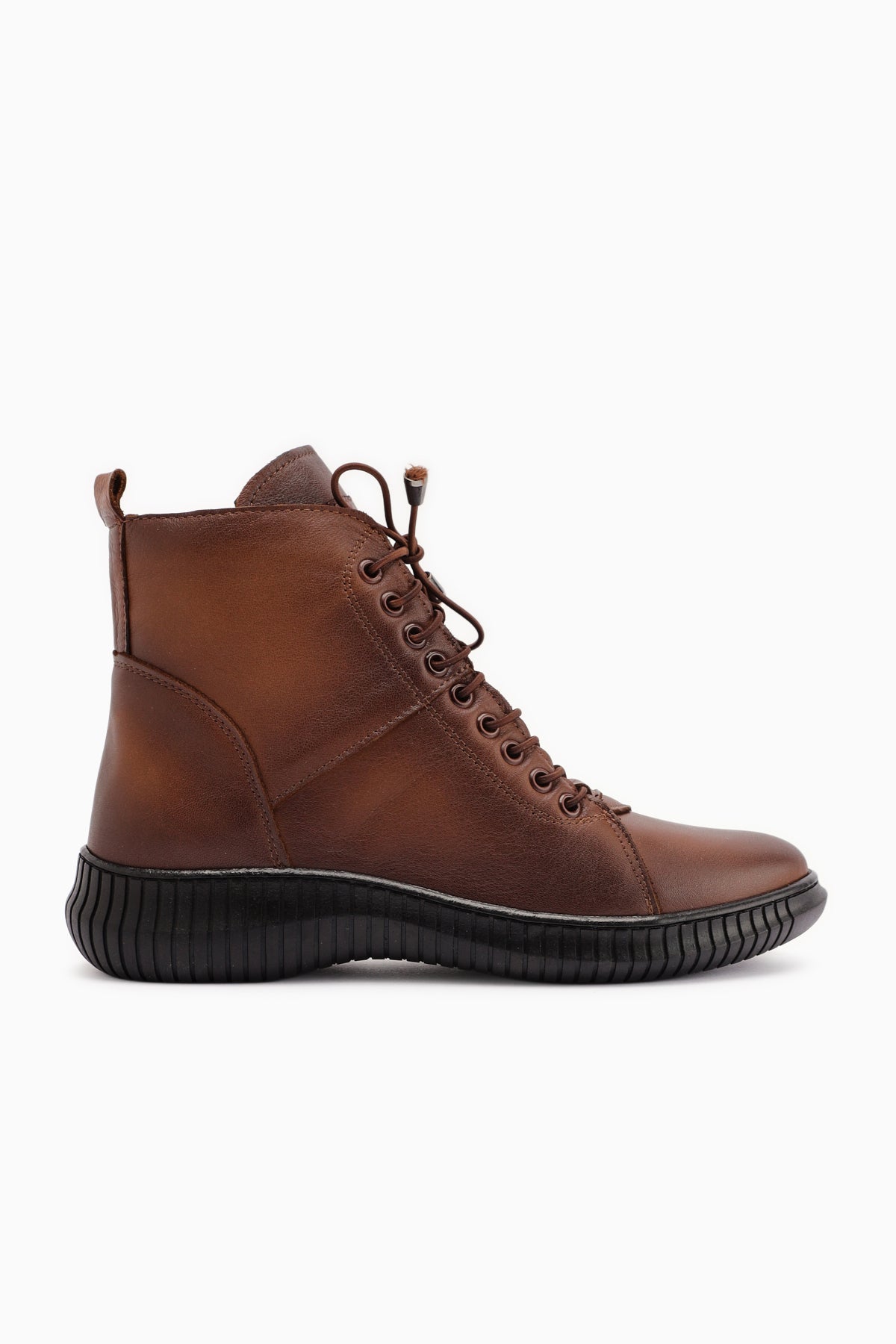 Jina Hakiki Deri Kahve Bağcıklı Kadın Bot