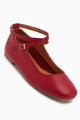 Ameli Hakiki Deri Kırmızı Çapraz Bantlı Balerin Kadın Ayakkabısı