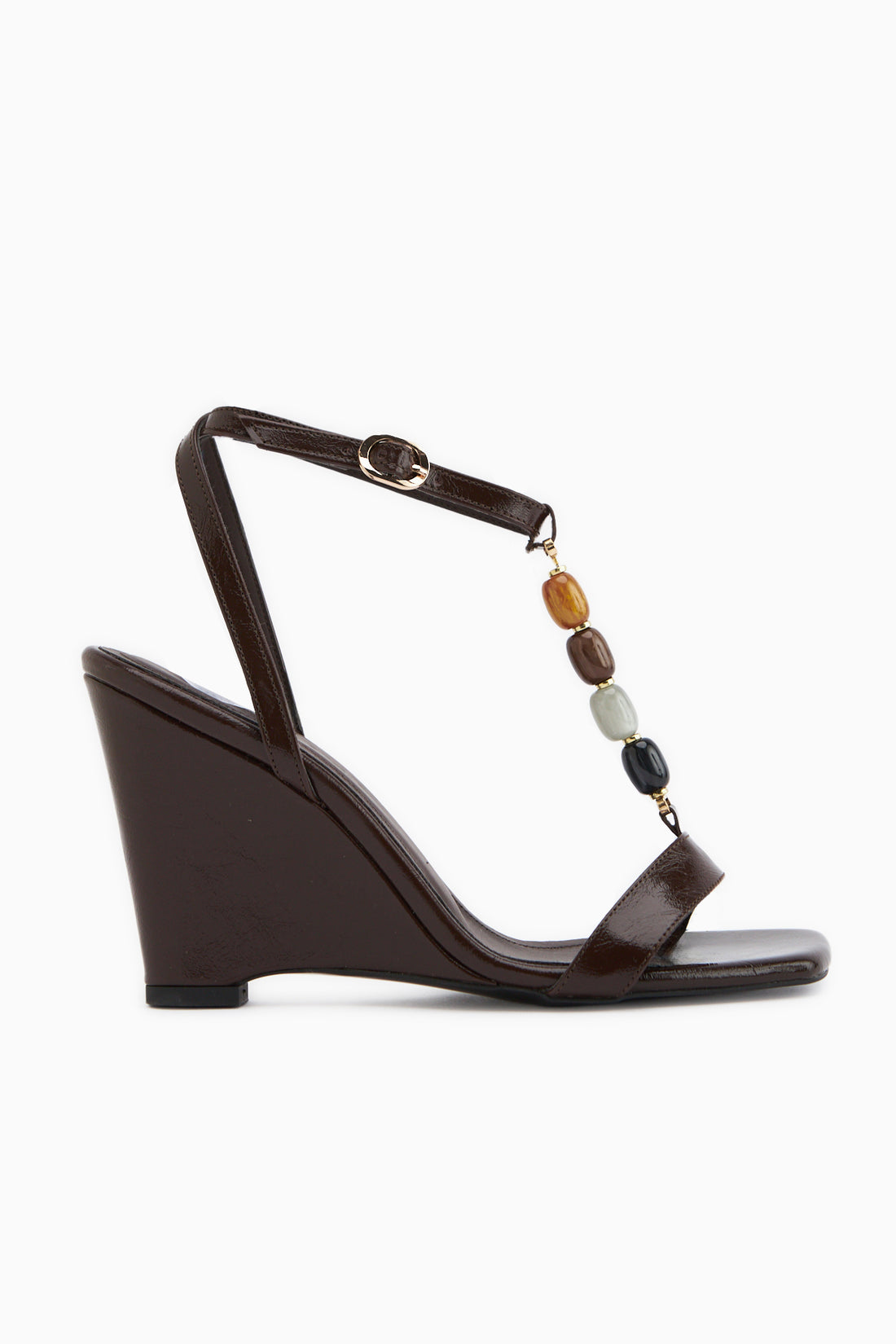 Rosana Kahve Boncuklu Bilekten Bağlamalı Topuklu Kadın Sandalet