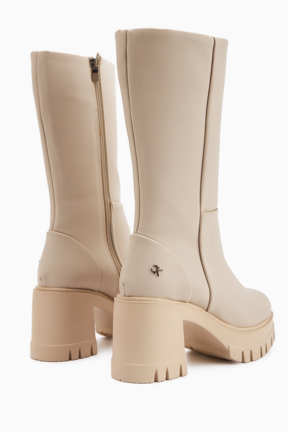 Chelsie Bej Yüksek Topuklu Platformlu Kısa Çizme