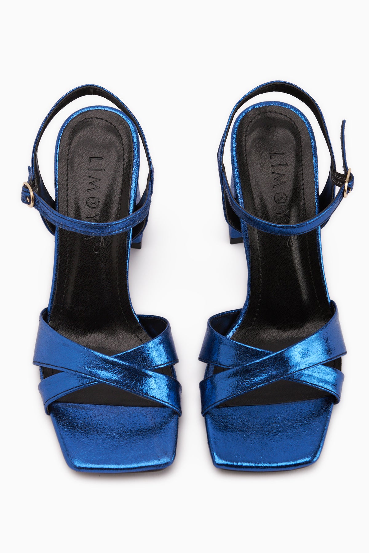 Lean Mavi Çapraz Bantlı Kalın Topuklu Kadın Sandalet