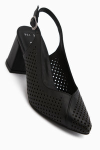 Cassie Hakiki Deri Siyah Topuklu Kadın Sandalet