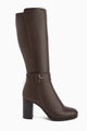 Jeen Hakiki Deri Kahve Topuklu Kadın Çizme