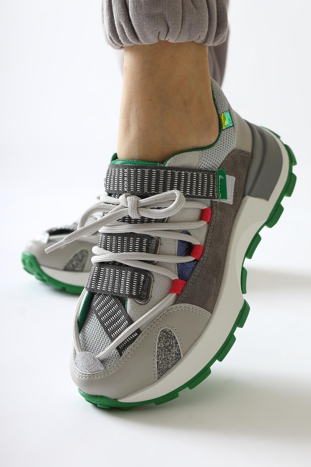 Nely Gri Asimetrik Bağcıklı Sneakers