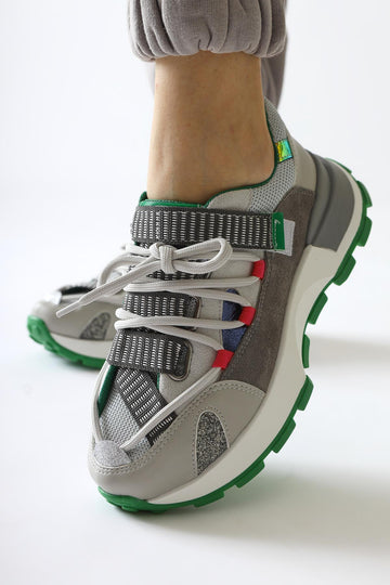 Nely Gri Asimetrik Bağcıklı Sneakers