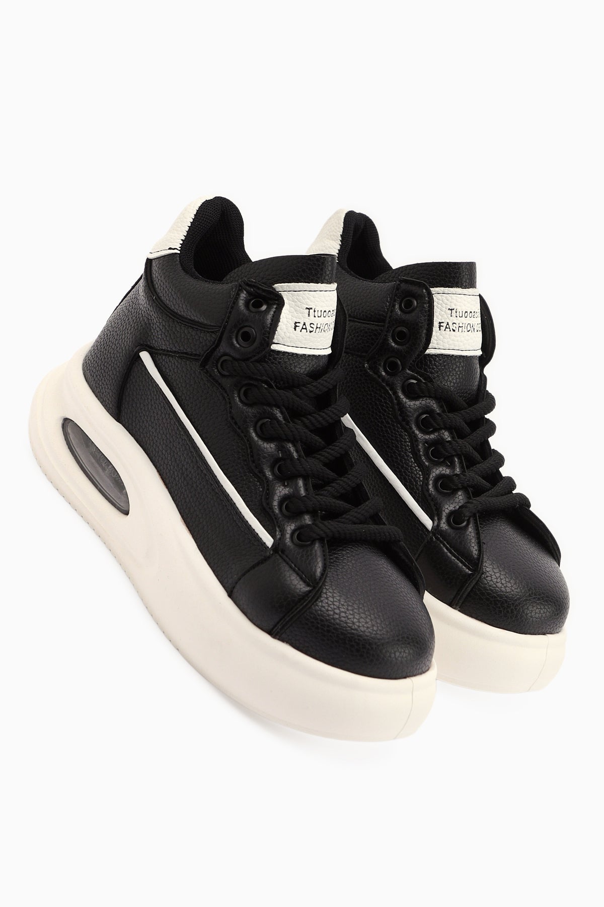 Lourin Siyah Deri Desenli Havalı Taban Bağcıklı Spor Bot