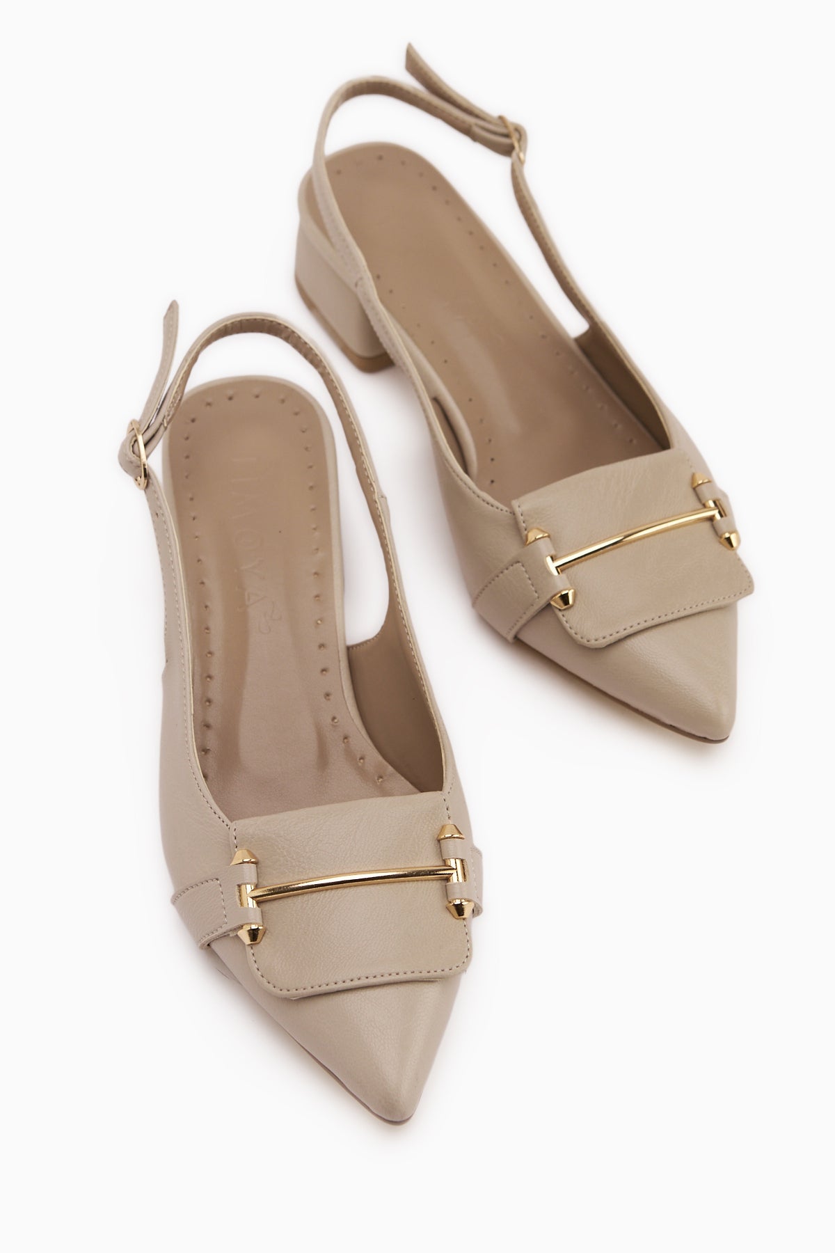 Enja Bej Tokalı Kısa Topuklu Kadın Topuklu Ayakkabı