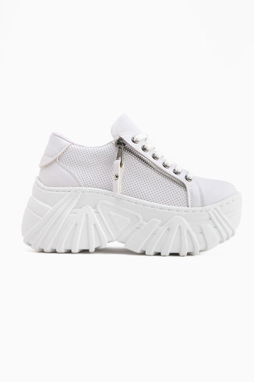 Betty Beyaz Yüksek Tabanlı Fermuar Detaylı Kadın Sneakers