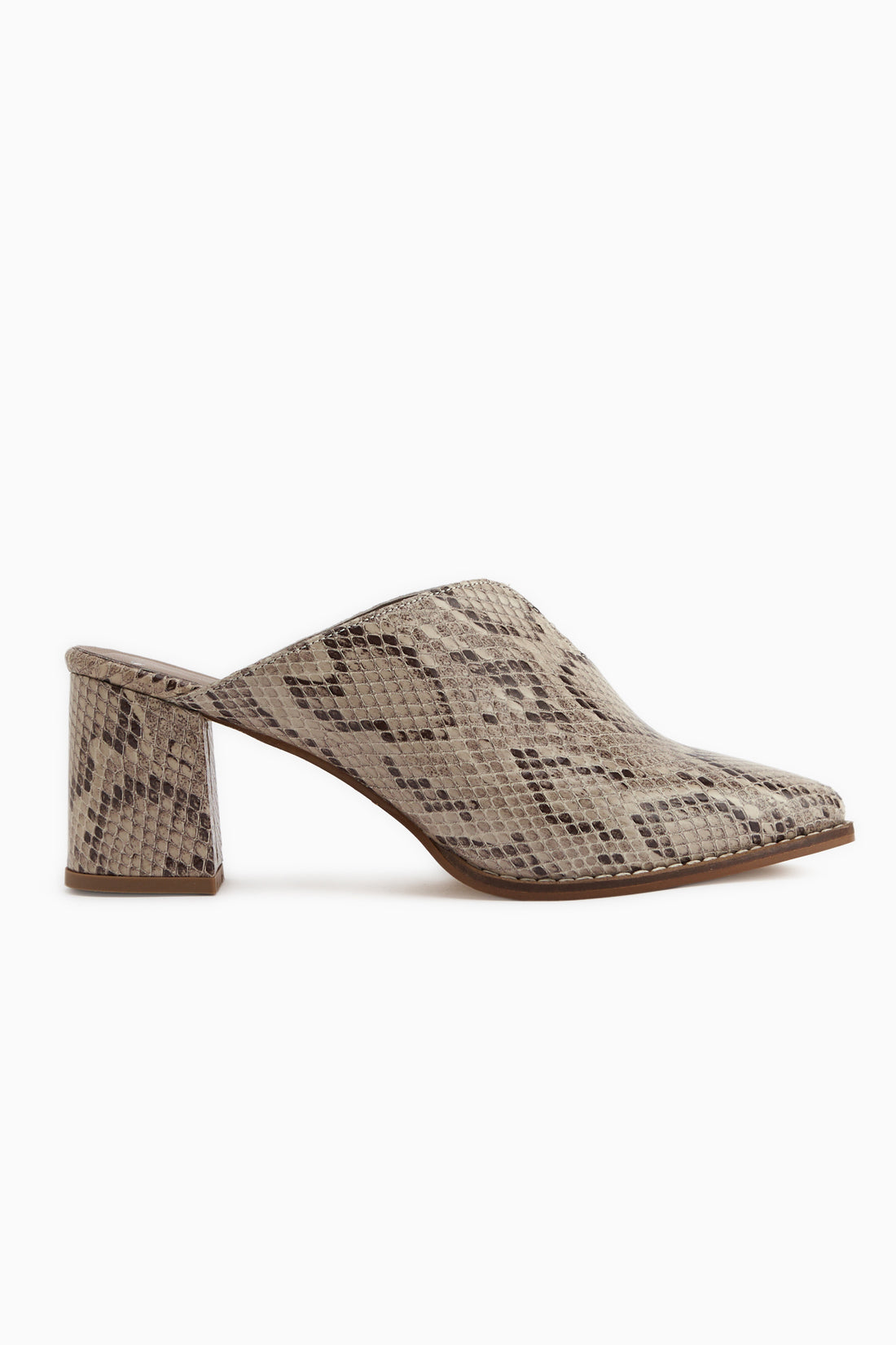 Rachel Hakiki Deri Bej Yılan Desenli Kadın Topuklu Terlik