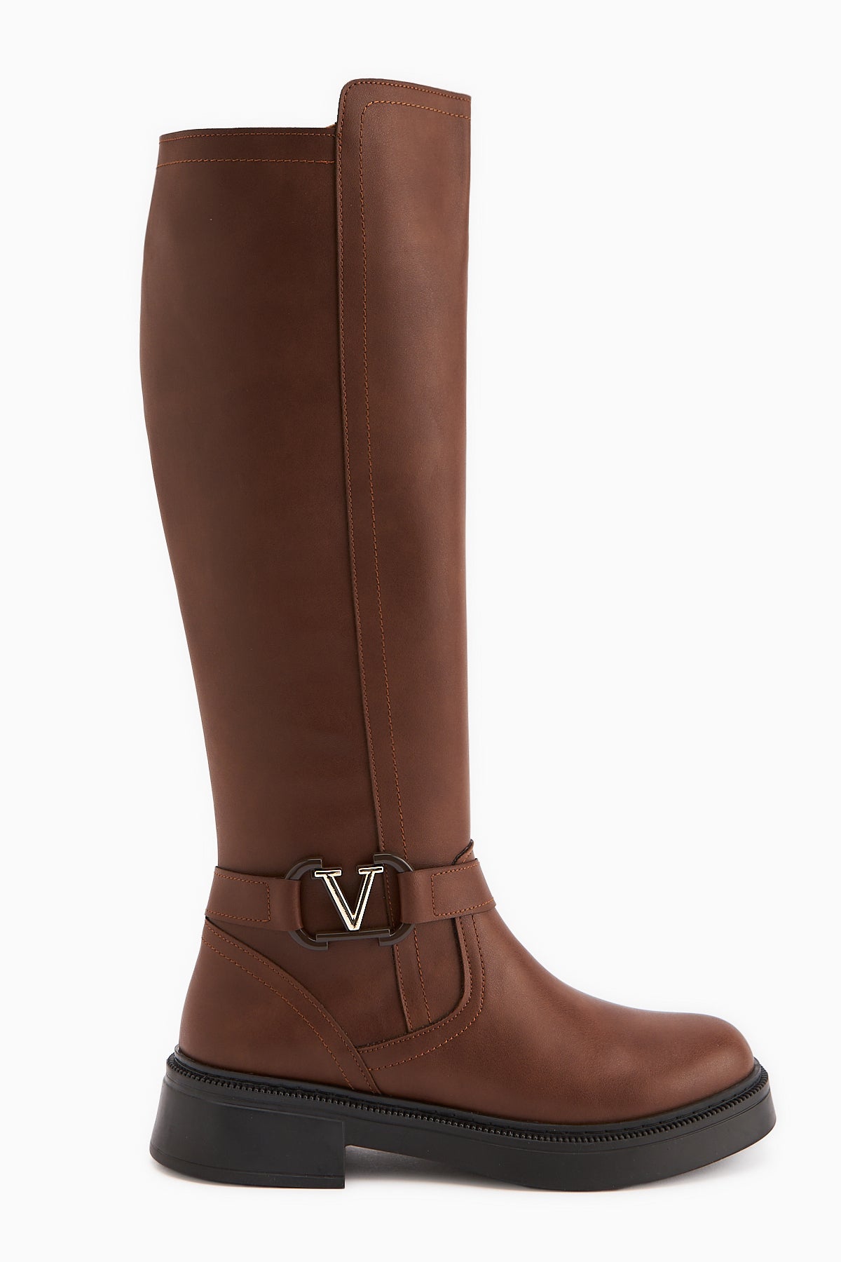 Ginan Taba Toka Detaylı Kısa Topuklu Fermuarlı Çizme