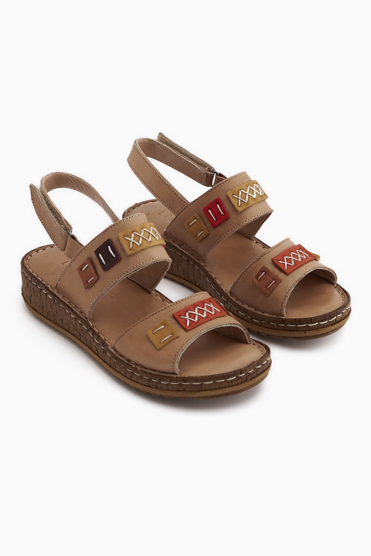 Loreta Hakiki Deri Vizon Çift Bantlı Kadın Sandalet